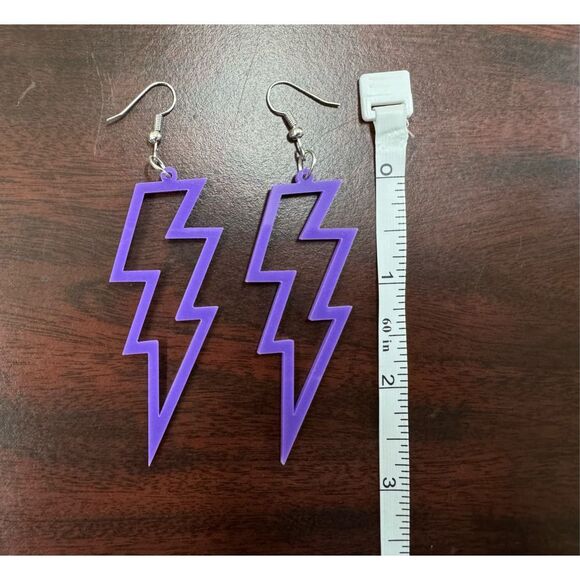 Purple Acrylic Lightning Bolt Dangle Earrings - Picture 2 of 2